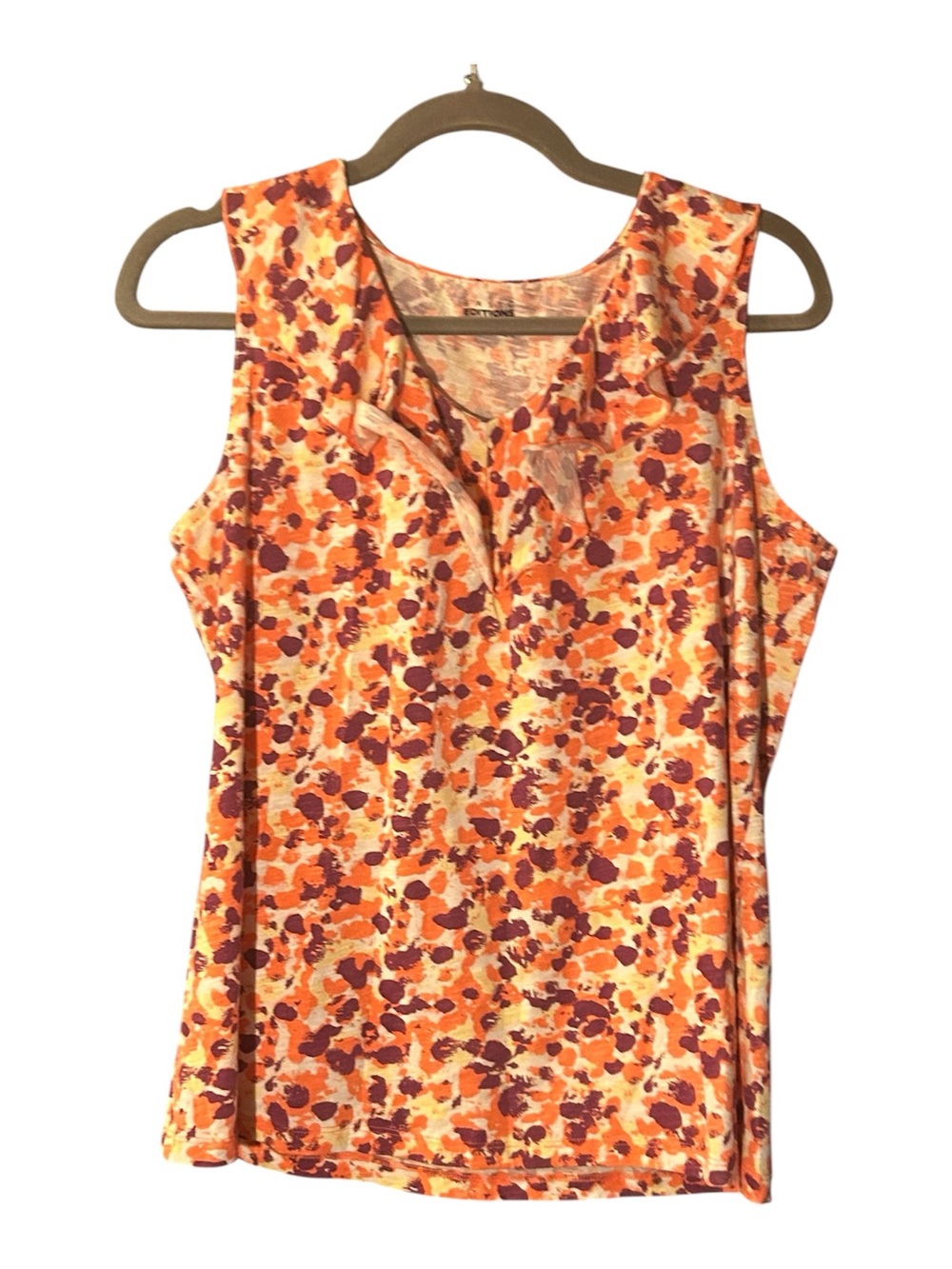 Basic Editions Orange Multi Floral Print Sleeveless Tank